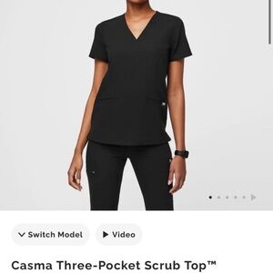 FIGS Casma Three Pocket Scrub Top, Black Medium NWT